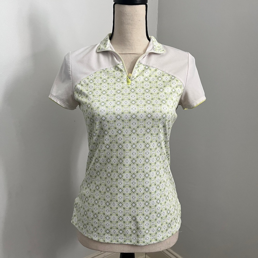 PGA Tour Womens XS Golf Polo Airflux‎ Shirt Citrus Quarter Zip Tennis Pickleball